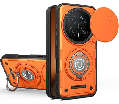 Produktbild von Magnetische Handyhülle für Honor Magic8 Pro mit Kameraschutz Schieber, Ringhalter und Ständer, Stoßfeste Hülle Orange