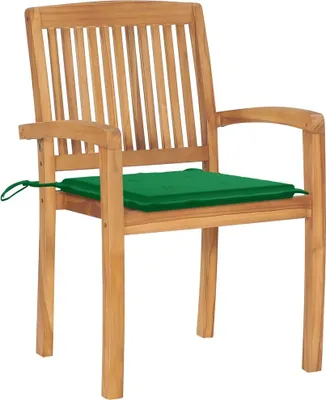 Produktbild von vidaXL Gartenstühle 2 Stk. mit Grünen Kissen Massivholz Teak