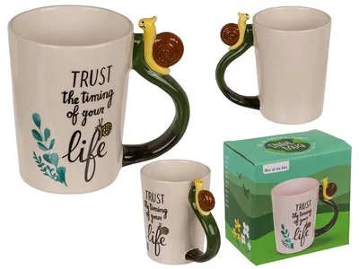 Zdjęcie produktu dla Schnecke Motiv Tasse 3D Figur Zaufaj czasowi swojego życia