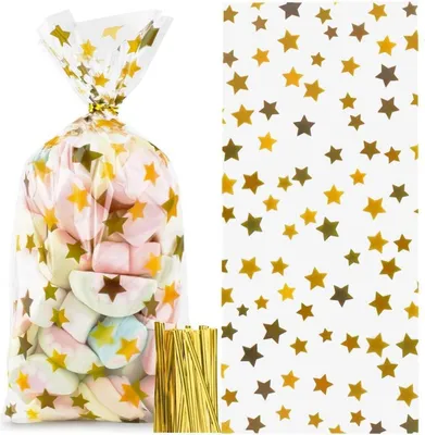 Image de 100 Flocon de neige Noël Sacs à biscuits & Cravates Twist