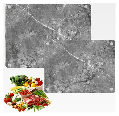 Produktbild von Glas-Schneidebrett (40 x 30 cm und 30 x 20 cm), Küchenarbeitsplattenschutz, hitzebeständig, Marmor-Effekt, grau, 2 Stück