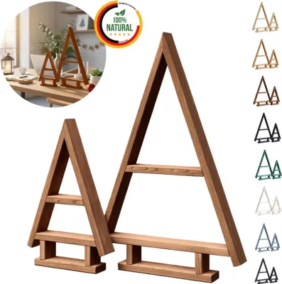 Immagine prodotto di Floranica Albero di Natale in Legno Fatto a Mano Set da 2 - Marrone,  Decorazione Natalizia da tavolo, Espositore Decorativo per Natale Ornamento