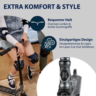 Produktbild von Stunt Scooter 360 Pro, anthrazit - Trick Roller ABEC 9 Kugellager - Kinder ab 6 Jahre - bis zu 100 Kg