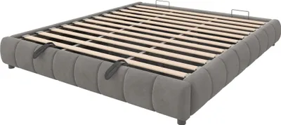 Image de OKWISH Lit Coffre 180x200 cm - Lit Double avec Éclairage LED et Rangement, Lit Capitonnée en Velours, Sans Matelas - Gris