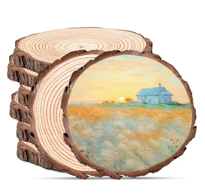 Produktbild von 16 Stück Holzscheiben 25-28 cm Durchmesser, Runde Baumscheiben aus Naturkiefer (1,5cm Dicke) ohne Loch – Groß für Tischdeko, Hochzeit, DIY Basteln