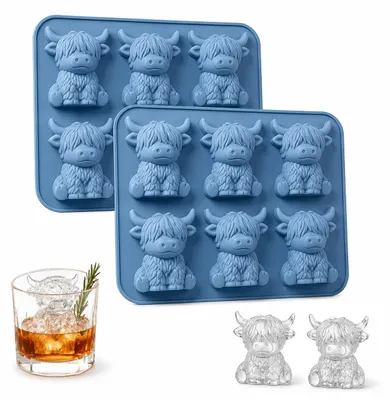 Silikon-Eisform Highland-Kuh, 6-fach, 3D, blau, spülmaschinengeeignet