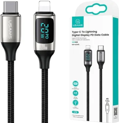 Produktbild von Usams Geflochtenes Kabel U78 Usb-C Zu Lightning Led 1.2M 20W Pd Schnellladung Sj545Usb02 (Us-Sj545)
