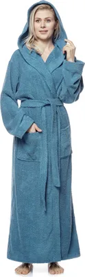 Produktbild von Bademantel Pandora für Damen mit Kapuze, extra lang, 100% Baumwolle, Farbe:Blaugrau, Größe:M