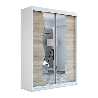 Produktbild von Schwebetürenschrank, 2-türig Schrank mit Spiegel! Moderne Garderobe für Kleidung. Verschiedene Farben (Weiß, Schwarz, Somona) Kleiderschrank RIMA 160  cm