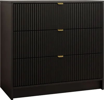 Produktbild von MIRJAN24 Kommode Tireno 3SZ, Schwarz Molet, Gold-Aluminium, aus Laminat und MDF, H75x B80x T40 cm, Kugelgleitschienen, Antirutschfüße, Selbstaufbau