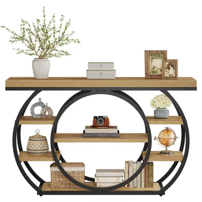 Produktbild von Konsolentisch mit 4-stöckigem Aufbewahrungsregal 120 x 30 x 80 cm industrielles Bauernhaus Design
