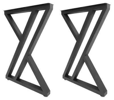 Image de Pieds de table métalliques en X - Pieds de meuble - Lot de 2 - Capacité de charge de 300 kg - Pieds réglables - Pour bureau/table à manger/établi - Noir