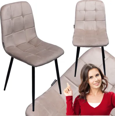Zdjęcie produktu dla Krzesło Tapicerowane Welurowe Do Salonu Jadalni Velvet Loft Beżowy