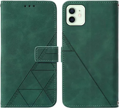 Produktbild von iPhone 12 Hülle, Schlank Prägung Flip Leder Kartenfächer Schutzhülle mit Ständer für iPhone 12 Grün