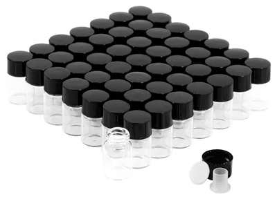 Produktbild von Glasfläschchen 2 ml, 50 Stück, mit Schraubverschluss und Kunststoffstopfen, für Flüssigkeiten