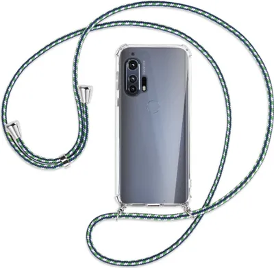 Produktbild von Handykette Backcover-Schutzhülle mit Band (Metall silberfarben) für Motorola Edge Plus - grün/blau/weiß