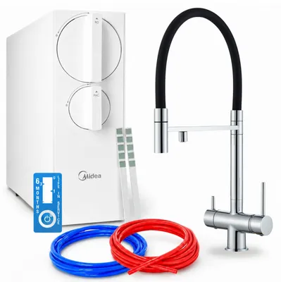 Produktbild von Küchenarmatur Ari Highflex Mit Wasserfiltersystem, Tanklose Umkehrosmoseanlage 800 Gpd, Messing, Keramikkartusche, Perlator, Chrom, 360 Grad Drehbar