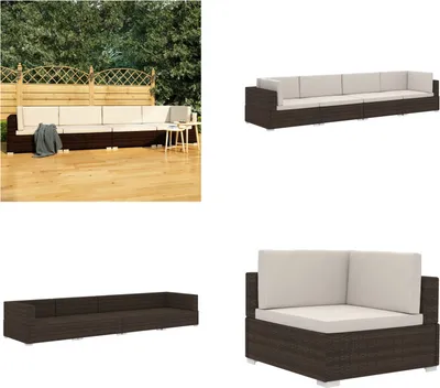Produktbild von vidaXL 4 tlg. Garten Sofagarnitur mit Auflagen Poly Rattan Braun - Garten-Sofagarnitur - Garten-Sofagarnituren - Gartensofa-Set - Gartensofa-Sets