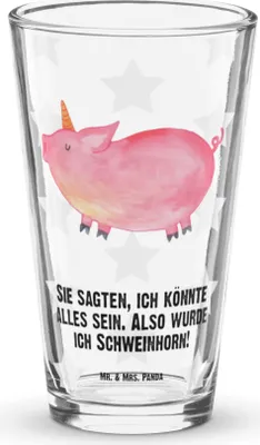 Produktbild von Mr. & Mrs. Panda Glas Einhorn Schwein - Transparent - Geschenk, Bierglas, Bauer, Wasserglas, Party, Unicorn, Pintglas, Cocktailglas, Spruch, Einhörner, Tumbler
