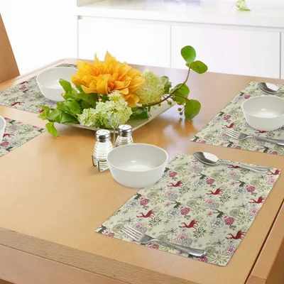 Produktbild von ABAKUHAUS Winter Platzmatten, Rotwild-Schattenbilder mit blühenden Blumen Abstrakte Weihnachtsnatur, Tiscjdeco aus Farbfesten Stoff für das Esszimmer und Küch, Olivengrün Hellgrün Rubin