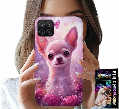 Produktbild von Hülle Für Samsung Galaxy A22 5G - Süsser Chihuahua Auf Rosa Hintergrund Mit Blumen