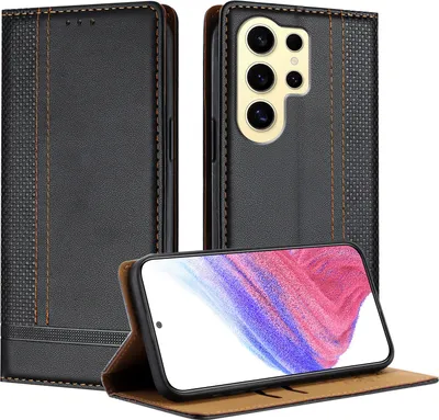 Image de Etui pour Samsung Galaxy S25 Ultra étui en cuir avec fonction stand noir