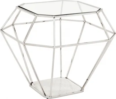 Produktbild von Casa Padrino Luxus Art Deco Designer Beistelltisch Nickel mit weißer Marmorplatte - Luxus Beistelltisch Hotel Möbel