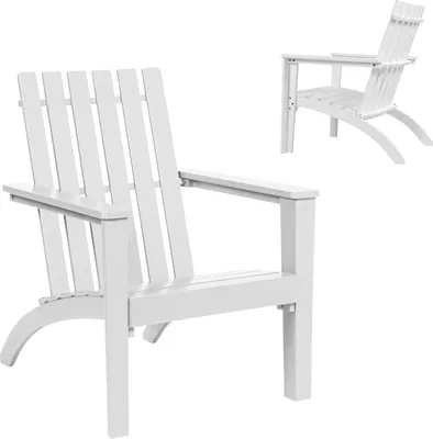 Produktbild von KOMFOTTEU Adirondack Stuhl aus Akazienholz, Gartenstuhl mit Rückenlehne & Armlehnen, Holzstuhl ergonomisch, Gartensessel bis 160 kg, Relaxstuhl für Balkon, Garten, Strand (Weiß)