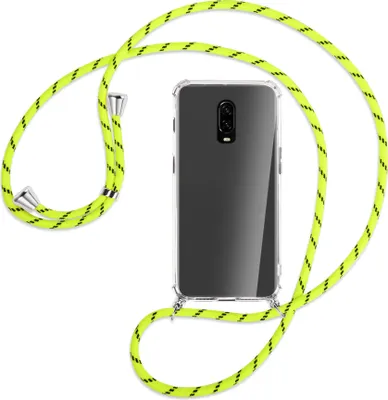 Produktbild von Handykette Backcover-Schutzhülle mit Band (Metall silberfarben) für OnePlus 6T, OnePlus 7 - neongelb
