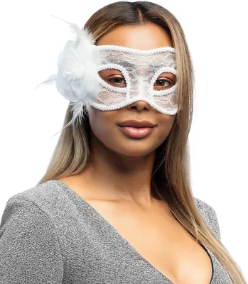 Immagine prodotto di Maschera occhi veneziana in pizzo con rosa bianca - Taglia unica