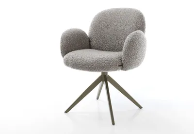 Produktbild von DELIFE Drehstuhl Nube-Flex mit Armlehnen Bouclé Silbergrau Kreuzgestell breit Effektfinish Titan 360° drehbar Wippfunktion Taschenfederkern