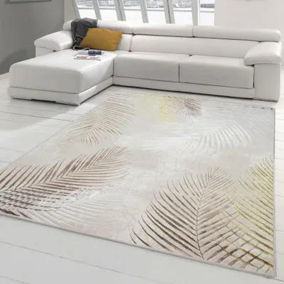 Image de Tapis design avec branches de palmier en or Taille - 240 x 340 cm
