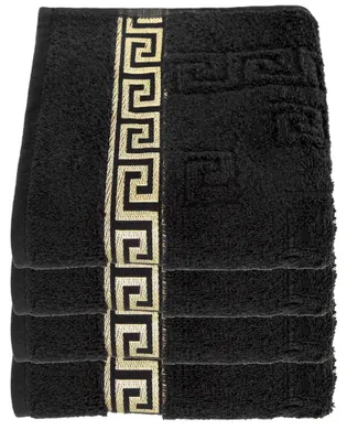 Produktbild von Luxus Medusa Handtücher 4er Set 50x90 cm - Schwarz - feinste Ringgarn Baumwolle / Jacquard Webung / Hochflor Frottee mit Medusa Flachprägung und goldener Medusa Bordüre