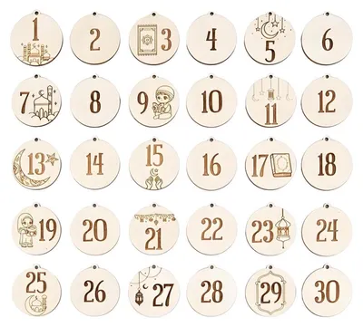 Image de Calendrier du Ramadan, 30 pièces en bois, décoration DIY, "Eid Mubarak", calendrier de l'Aïd en bois