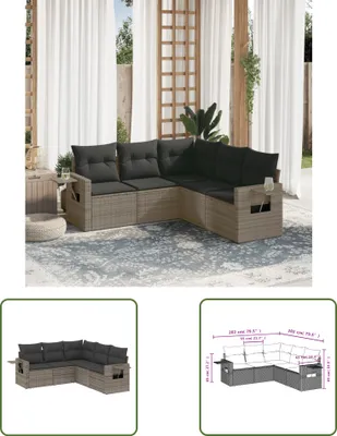 Produktbild von The Living Store 5-tlg. Garten-Sofagarnitur mit Kissen Grau Poly Rattan