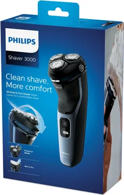 Produktbild von Philips 3000 series Shaver series 3000 S3133/51 Elektr. Nass- und Trockenrasierer Series 3000, Rotationstrasierer, Schwarz, Blau, Ladend, Leistung, Akku, Integrierte Batterie, 60 min