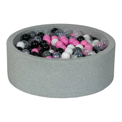 Image de Piscine à balles aire de jeux + 450 balles noir, blanc, transparent, rose clair, gris