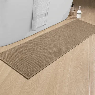 Image de Tapis de bain 43 x 150 cm, antidérapant avec envers en caoutchouc, lavable, marron
