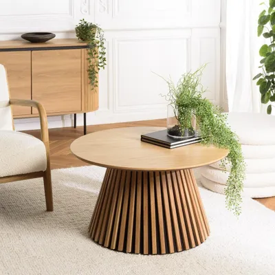 Image de SYA - Table basse ronde D80Reproduction et chêne naturel pied à motif strié