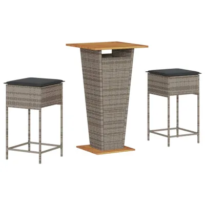Immagine prodotto di set bar da giardino 3 pezzi con cuscini in poly rattan grigio