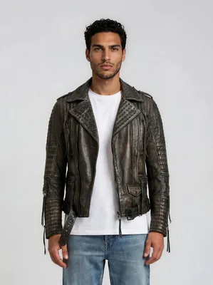 Produktbild von Geralt Herren Echtleder Bikerjacke Schwarz XL