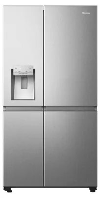 Produktbild von Hisense Freistehend Side-by-Side-Kühlschrank, Edelstahl, 632 l, Freistehend, Amerikanische Tür, Grau, Edelstahl, 2 Tür(en), Touchsteuerung, LED
