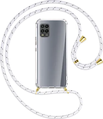 Produktbild von Handykette Backcover-Schutzhülle mit Band (Metall goldfarben) für Xiaomi Mi 10 Lite 5G (Zoom) - weiß/grau