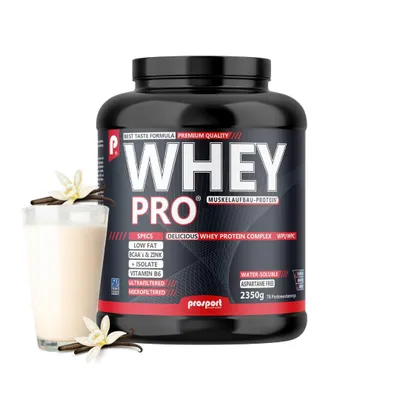Produktbild von Prosport WHEY PRO® Whey Protein Pulver – Vanilla 2350g – Konzentrat-Isolat-Mix, Eiweißpulver mit Zink, Vitamin B6 & EAAs, Protein Shake für Muskelaufbau