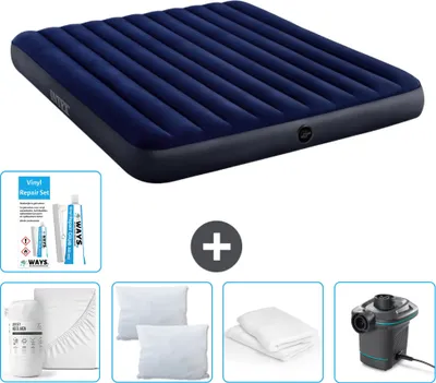 Produktbild von Intex Luftbett – 2 Personen – 183 x 203 x 25 cm – Blau – im Lieferumfang enthalten Spannbettuch - Küssen - Pumpe - Reperaturset en Kissenschutz