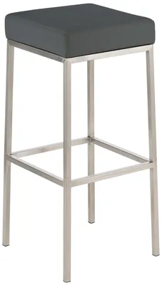 Immagine prodotto di Sgabello da bar CLP Montreal, con seduta e struttura imbottite in ecopelle e poggiapiedi. Colore: grigio. Struttura: acciaio inossidabile