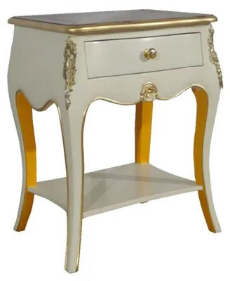 Produktbild von Casa Padrino Barock Kommode mit 1 Schublade Antik Weiß / Gold  H 70 cm, B 50 cm -  - Nachttisch Konsole - Nachtschrank