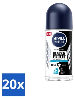 Produktbild von 20 x NIVEA MEN Deodorant Roller Black & White Invisible Fresh 50 ml - Vorteilspackung - 20 Stücke