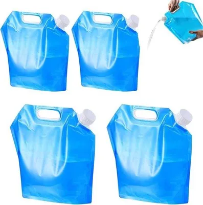Produktbild von Notdurstpaket für zu Hause - 4 Stück Flexibler Wasserbehälter Set - 5 und 10 Liter mit Verschlussdeckel - Tragbare Wasserflasche für Notfall - Wasserbehälter für Notfallsituationen