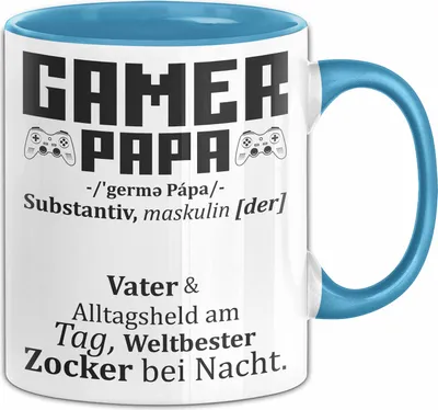 Produktbild von Gamer Papa Tasse Geschenk Vater Zocker Geschenkidee Vatertag Bester Papa (Blau)